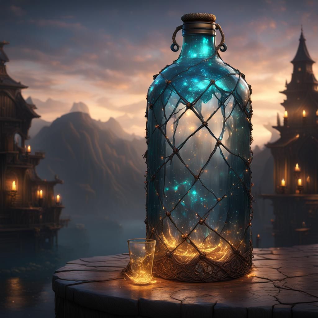 Illuminated Bottle: Detailed Matte Painting