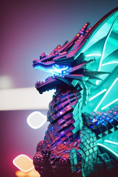 Diamond Dragon in Crystal Cave, Cyberpunk Style