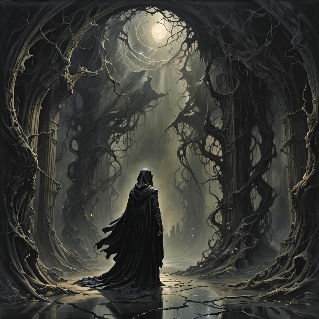 Dark Mystical Veil of Shadows Acrylic Painting