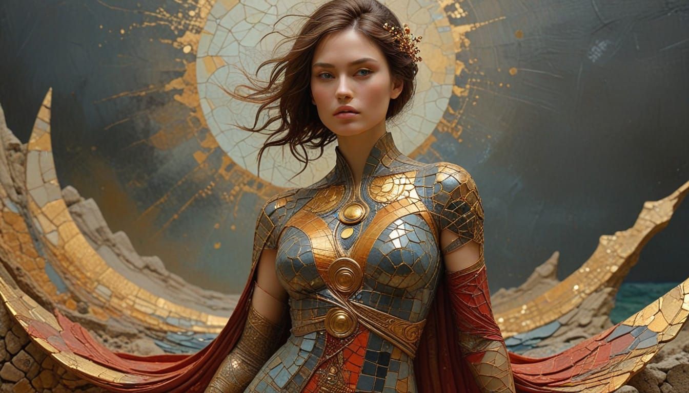 Surrealistic Ocean Sunset in Vibrant Textured Art