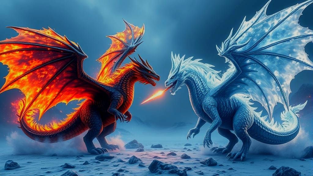 Dragons Engage in Epic Battle of Fire and Ice