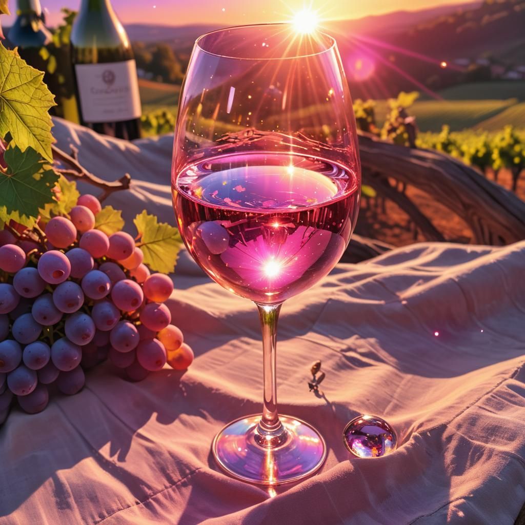 Hyperrealistic Rosé Wine with Cosmic Flare
