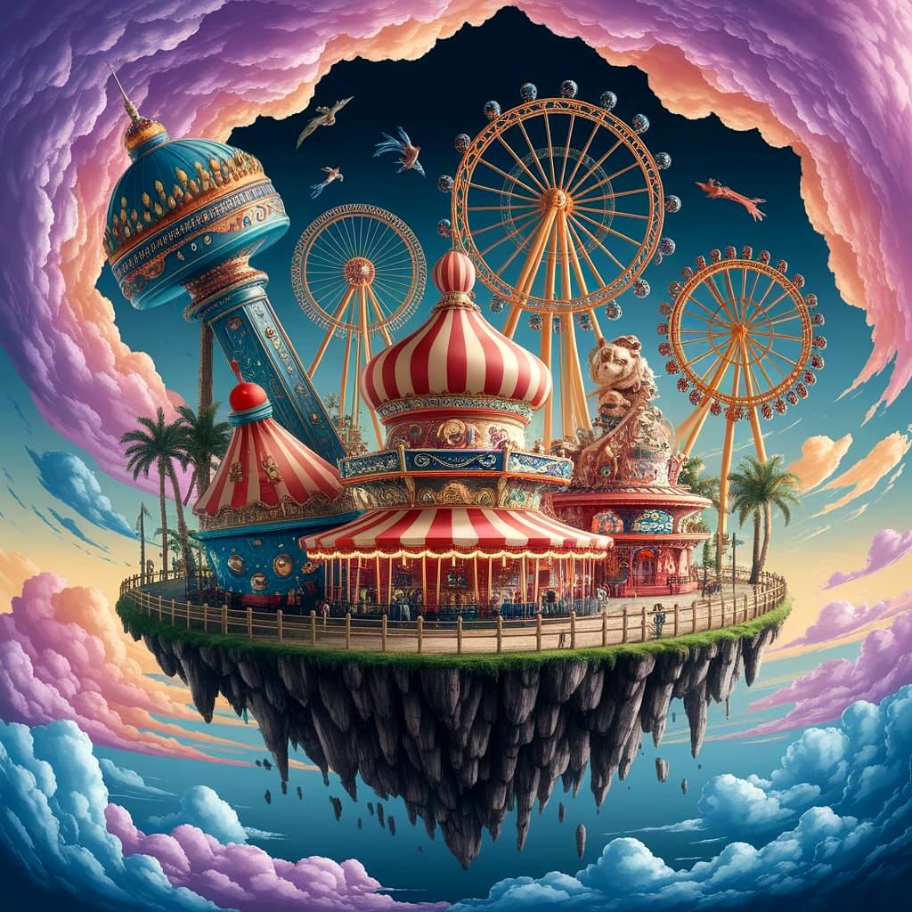 Floating Island Funfair in Surreal Pastel Sky