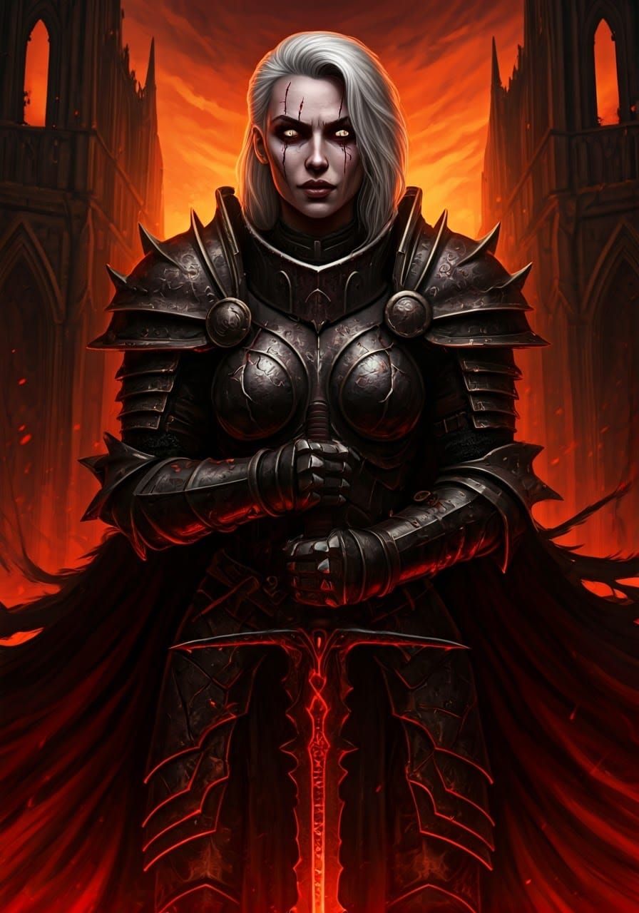 Fallen Paladin in Fire-Scorched Cathedral Ruins