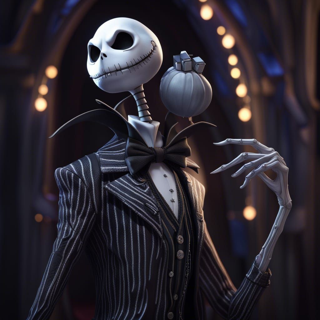 Detailed Portrait of Jack Skellington in Art Nouveau Style
