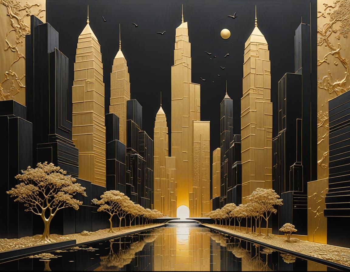 Elegant Futuristic Cityscape with Gold Accents
