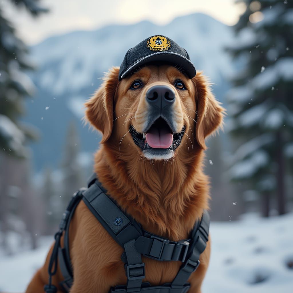 Golden Retriever Pathfinder in Snowy Colorado Campground