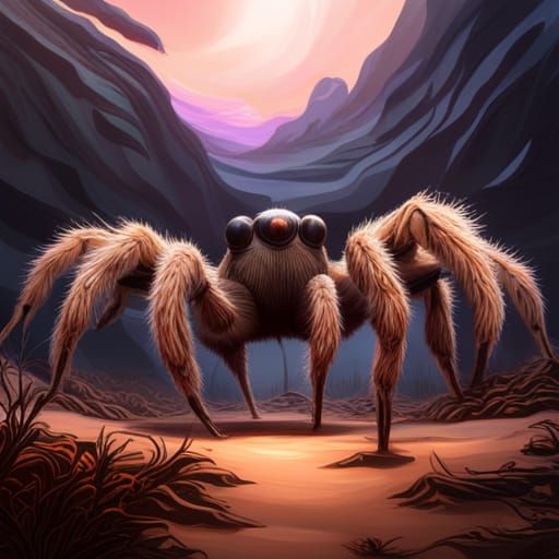 Gliding Tarantula: Detailed Matte Painting in Deep Color