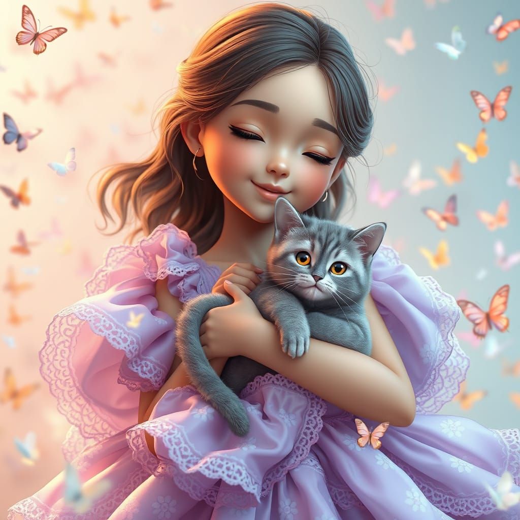 Radiant Girl in Lavender Dress Surrounded by Butterflies in ...