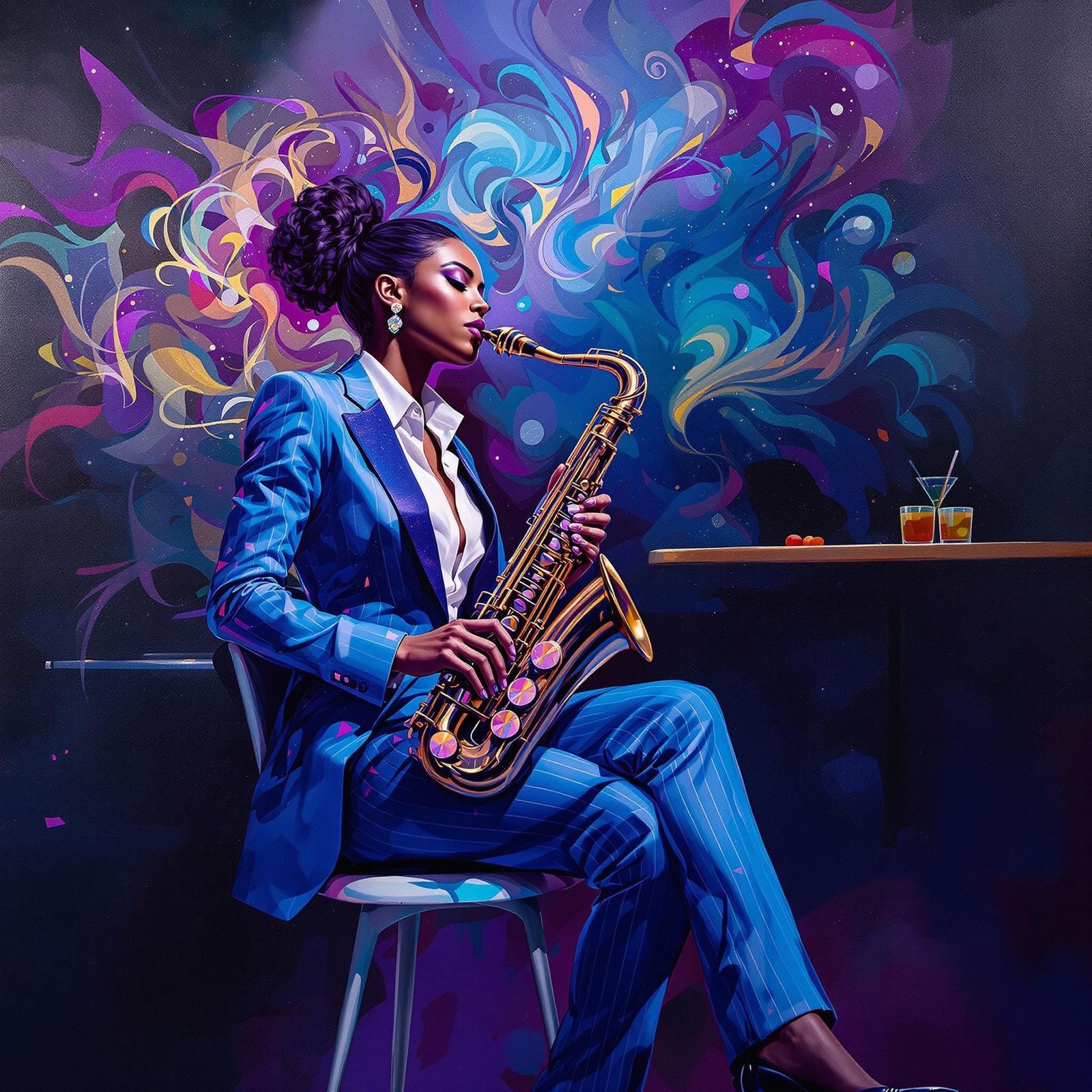 Sleek Jazz Saxophonist in a Smoky Club
