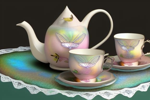 Iridescent Art Nouveau Fairy Tea Set Still Life