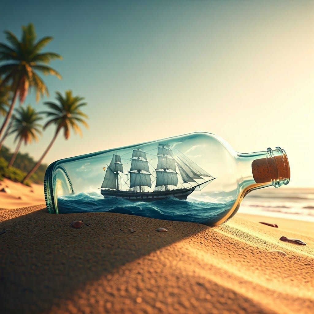 Ship in a Bottle: Surreal Beach Scene