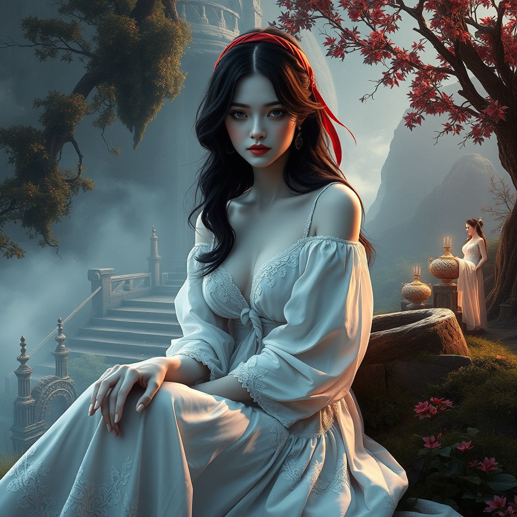 Dreamlike Woman in White Dress, Fantasy Concept Art
