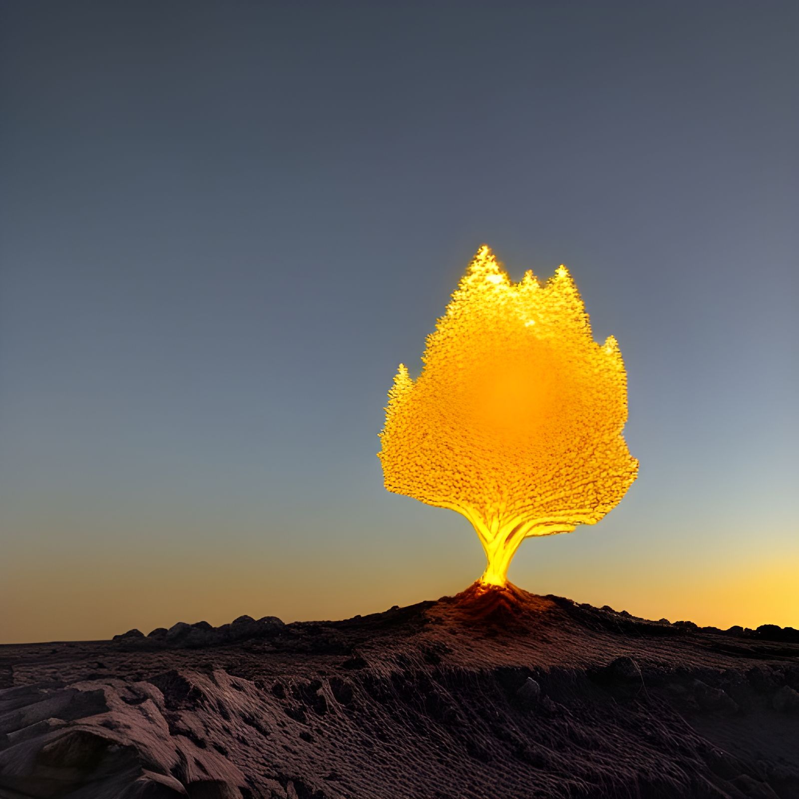 Golden Tree in Active Crater at Sunset