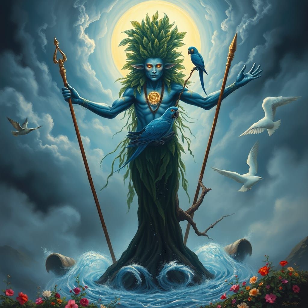 Blue Leopard Shaman in Dreamlike Mystical Style