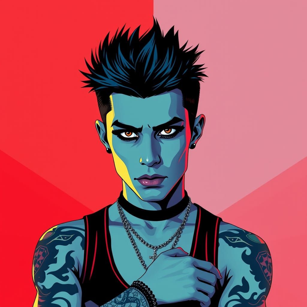 Goth Rock Star in Pop Art Screen Print Style