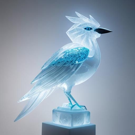 Intricate Icicle Bird Ice Sculpture in Photorealism