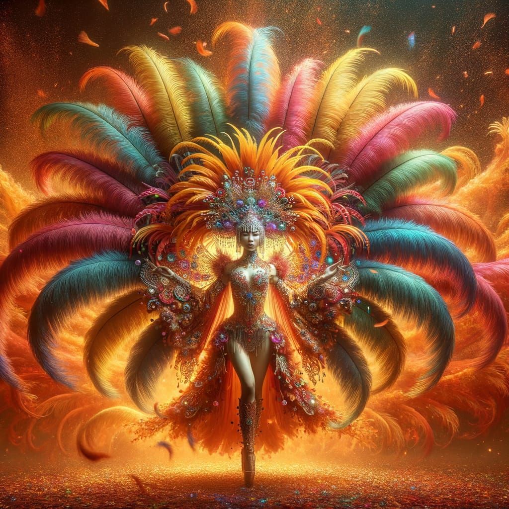 Graceful Chinese Cabaret Dancer in Orange Hues