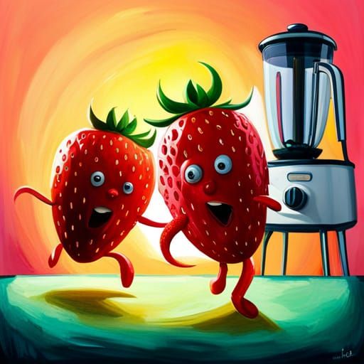Strawberry Creatures Panicking from a Terrifying Blender