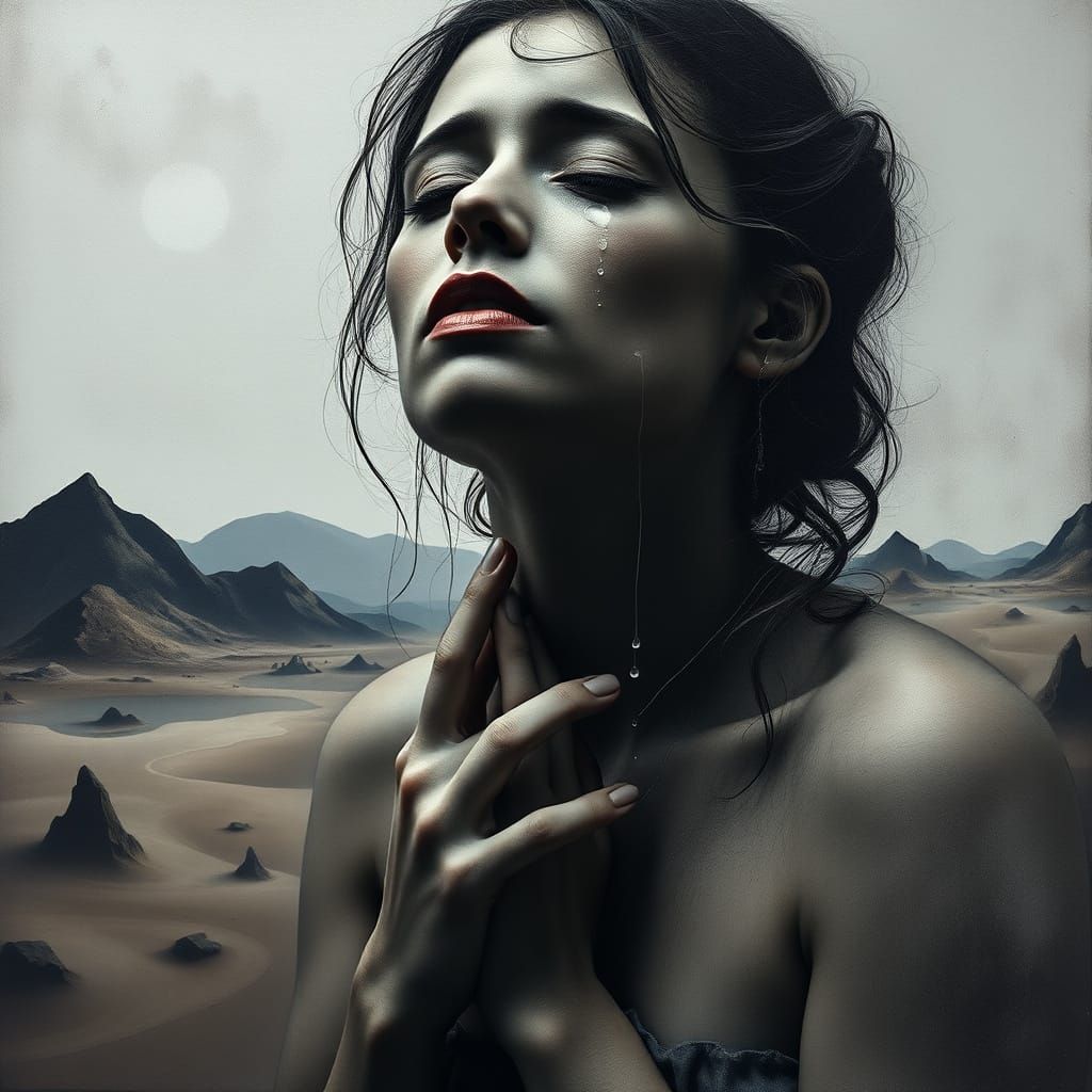 Woman in Emotional Overflow, in the Style of Dali