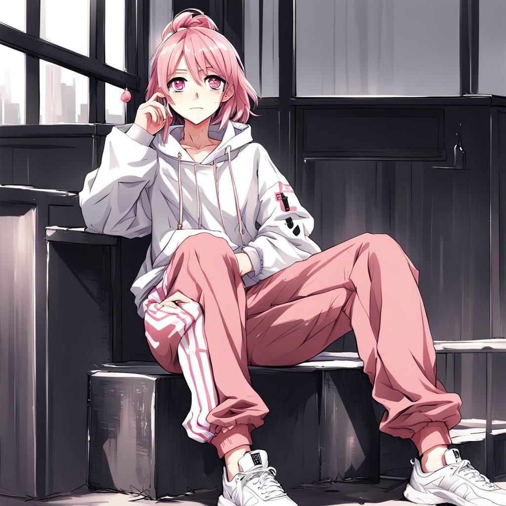 Anime Girl with Black and Pink Hair