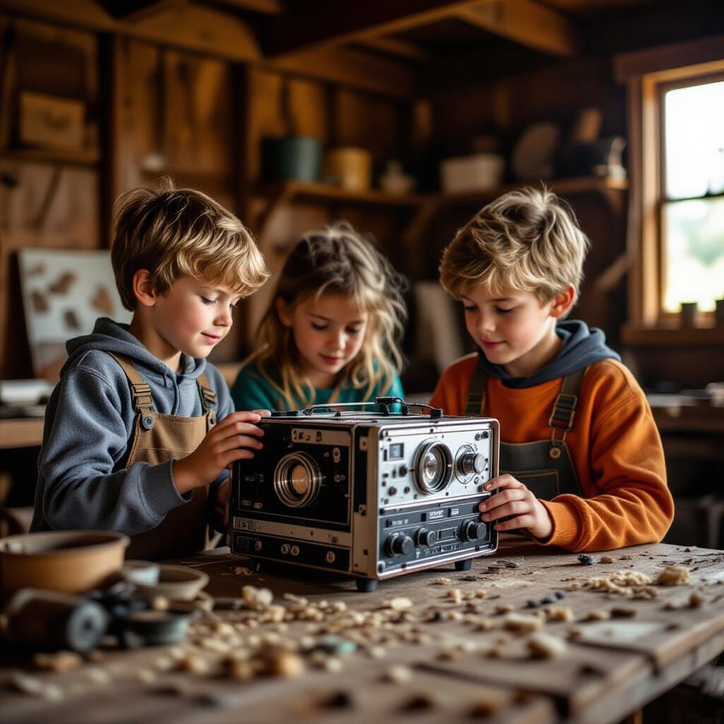 Children Build TV Transmitter, Photographed with Bokeh Effec...