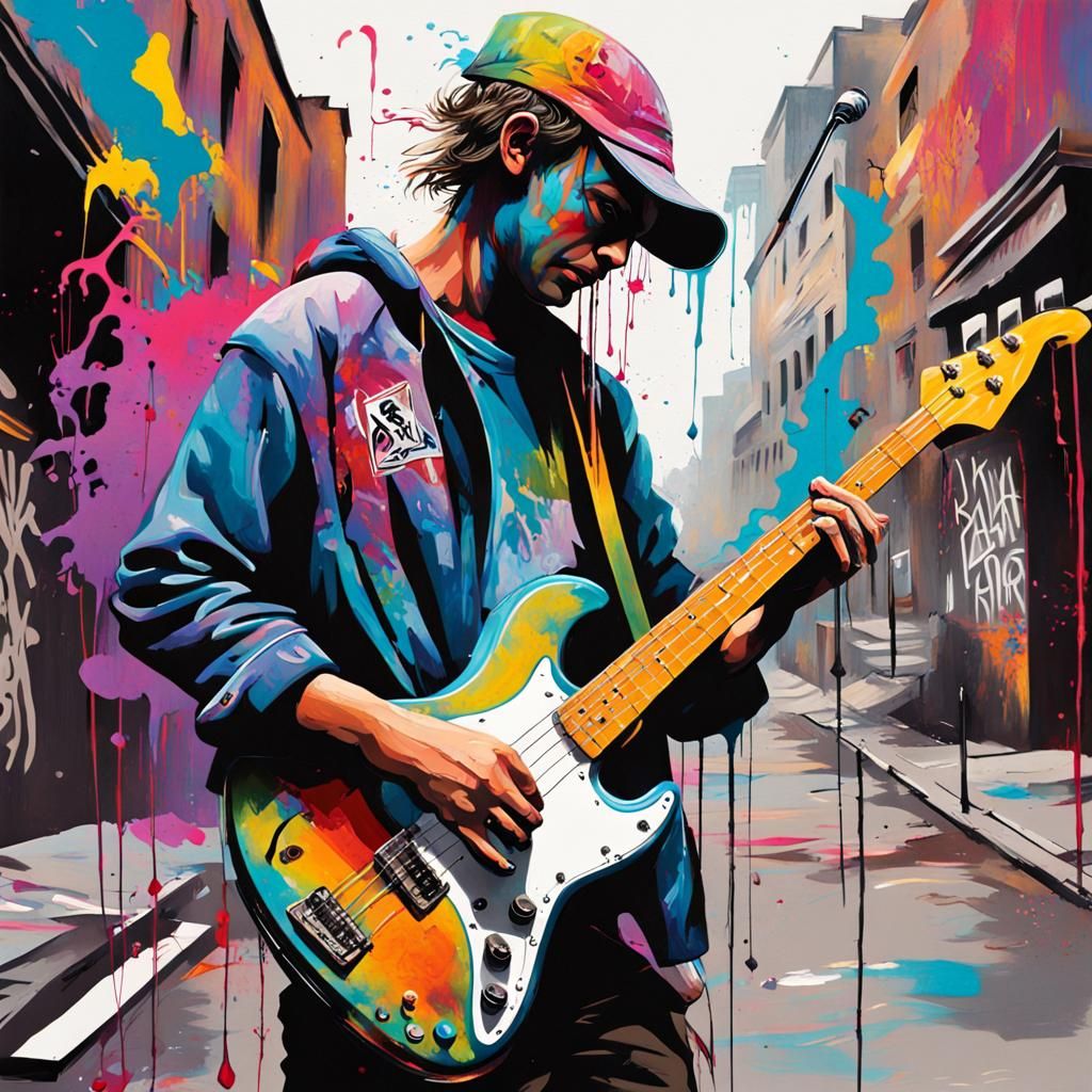 Guitarist in Rioting Street: Graffiti Art Style
