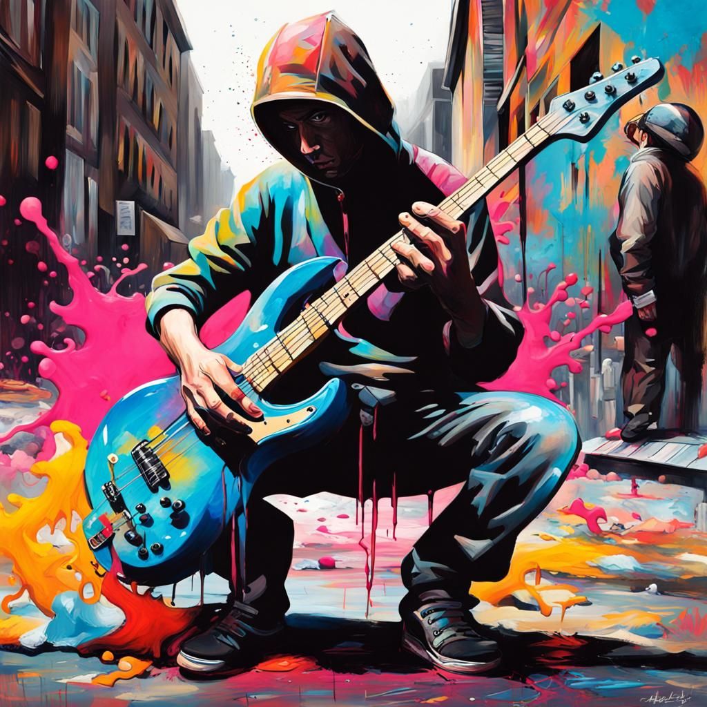 Guitarist in Riot, Graffiti Street Art
