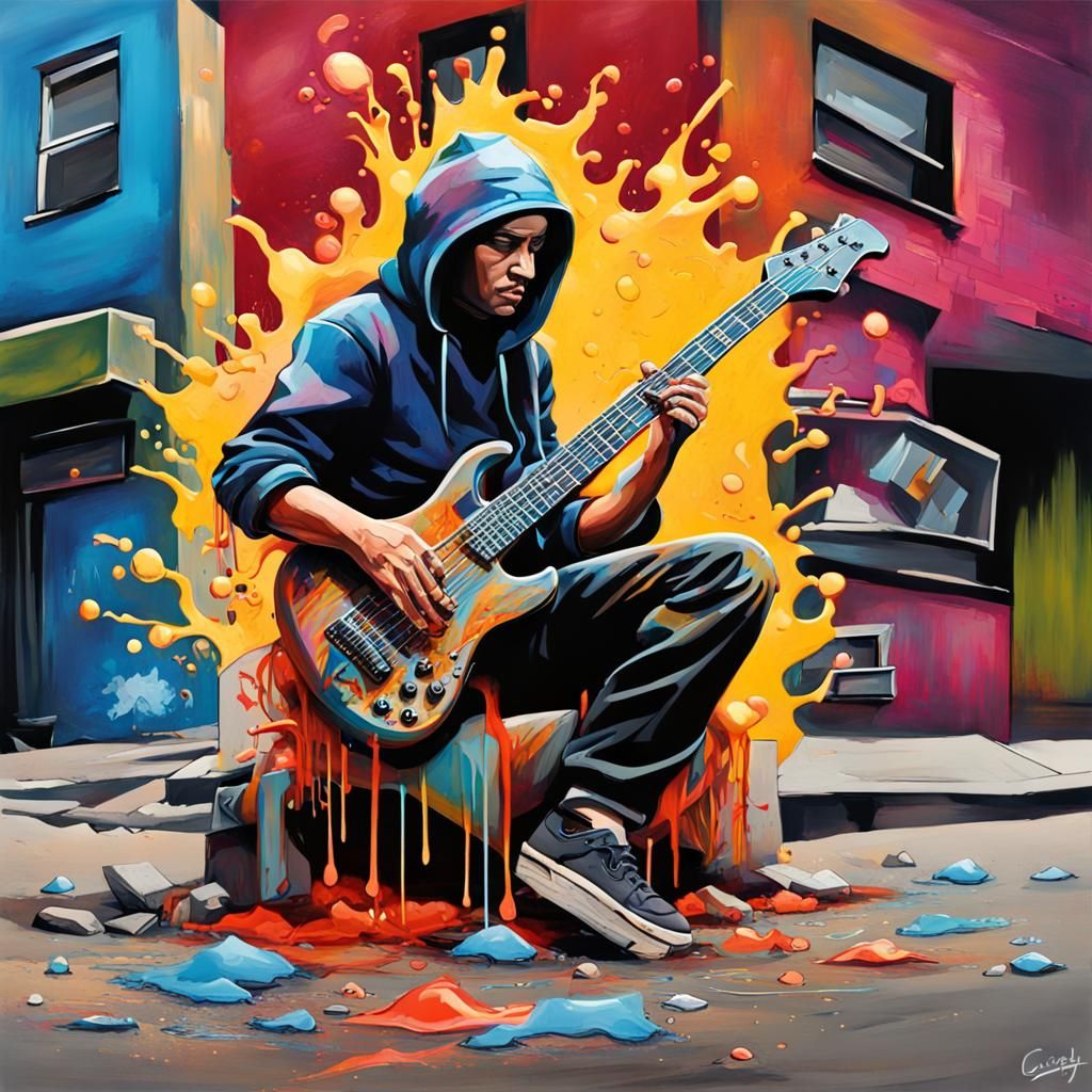 Guitarist in Riot Scene: Graffiti Street Art