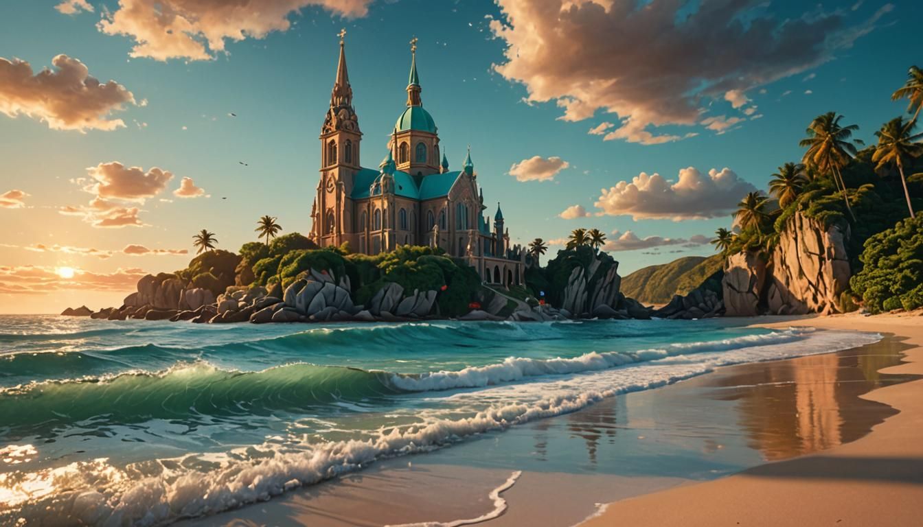 Majestic Church on a Beach in Surreal Landscape