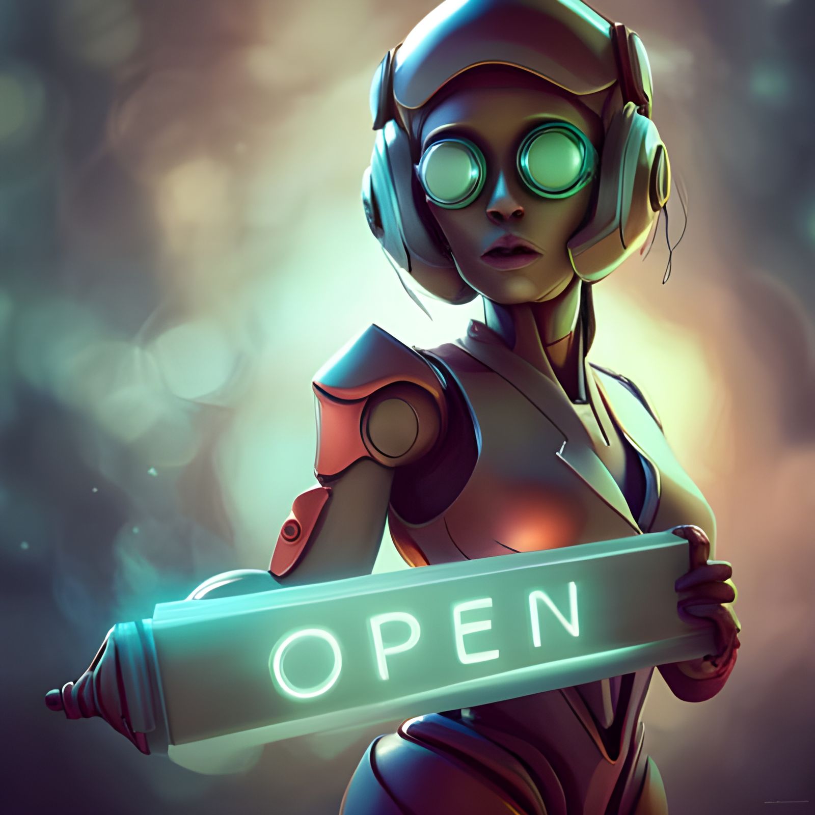 Robot Revolutionary Holding Sign in 3D Digital Art