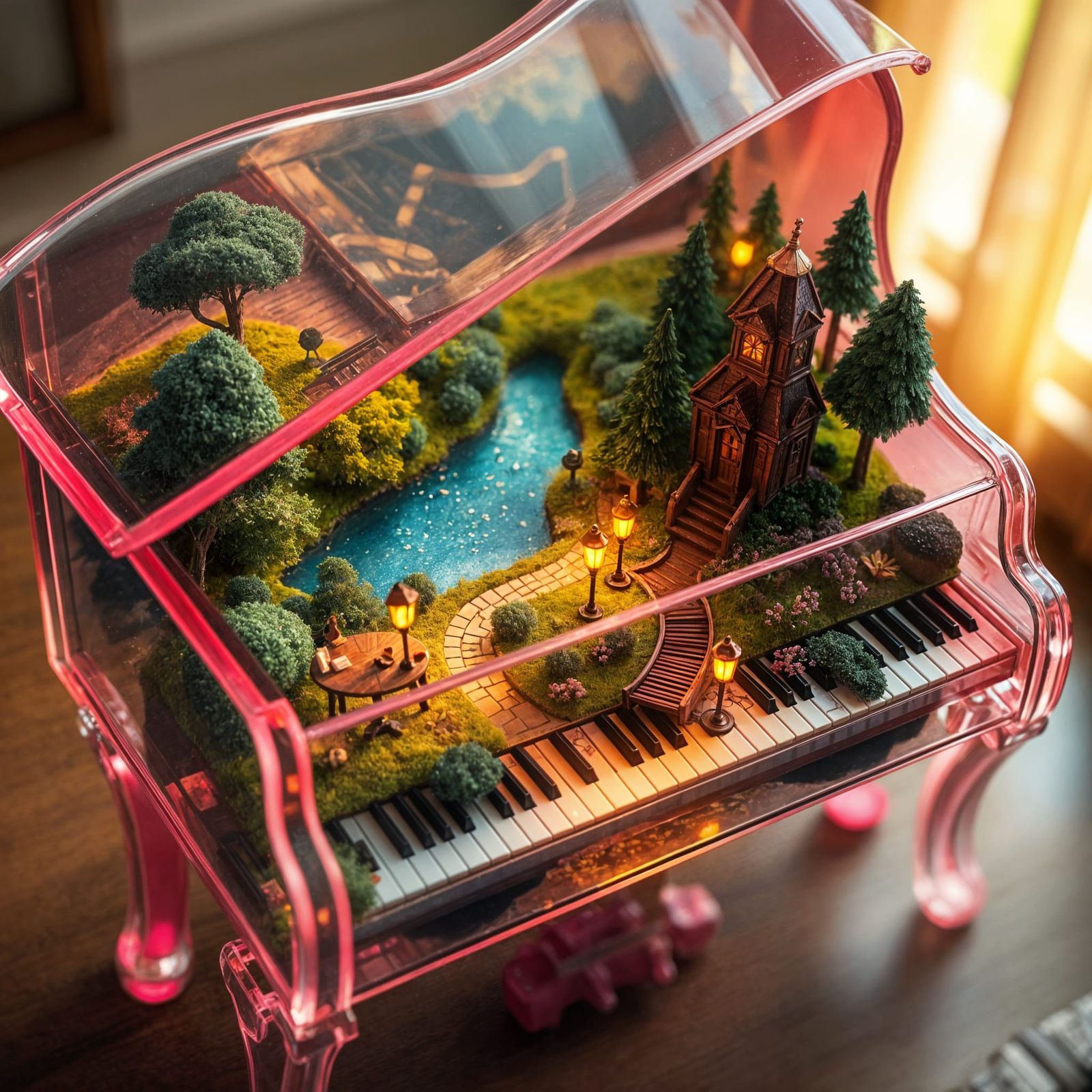 Glass Piano with Miniature World Inside