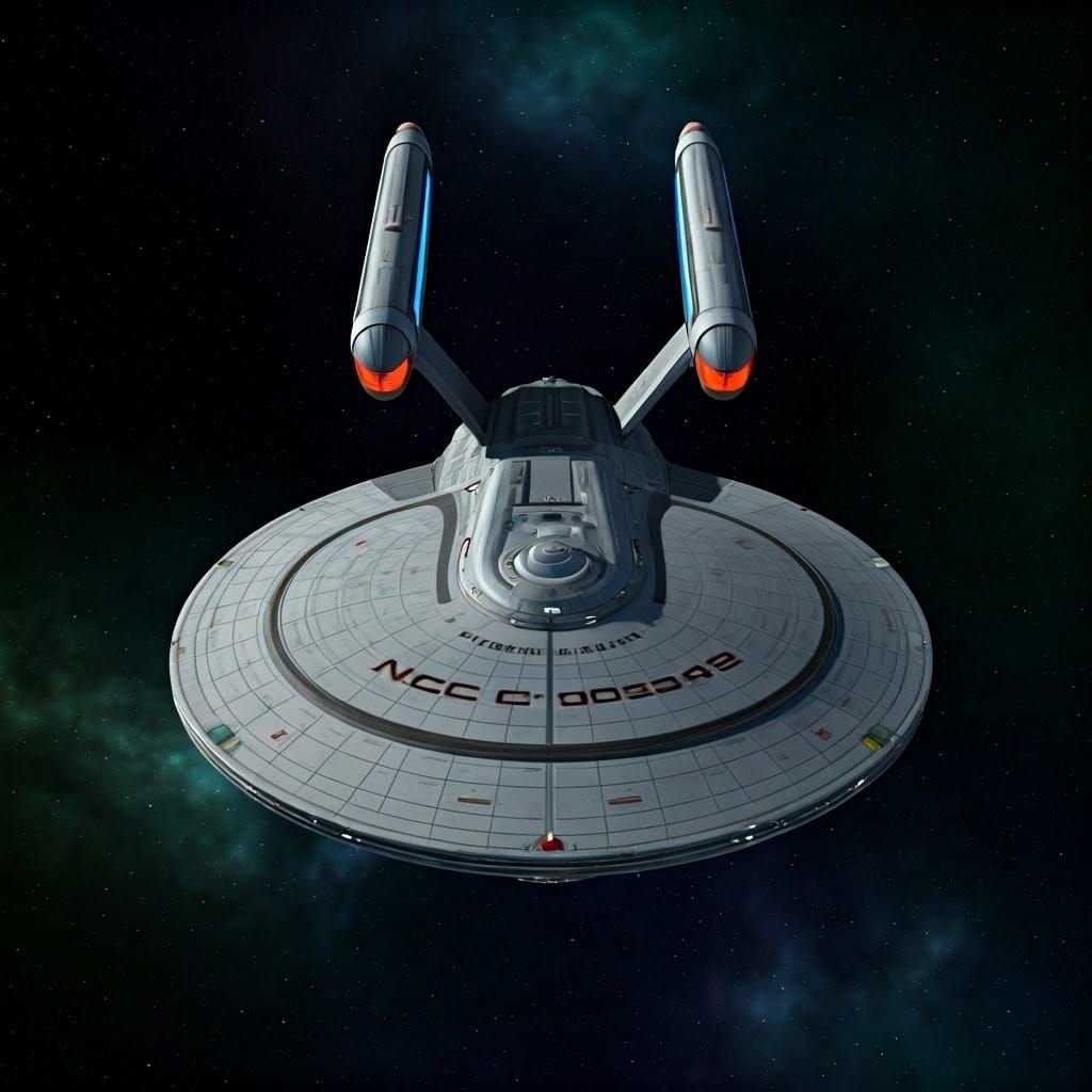 Late 24th Century Starship on Starry Background