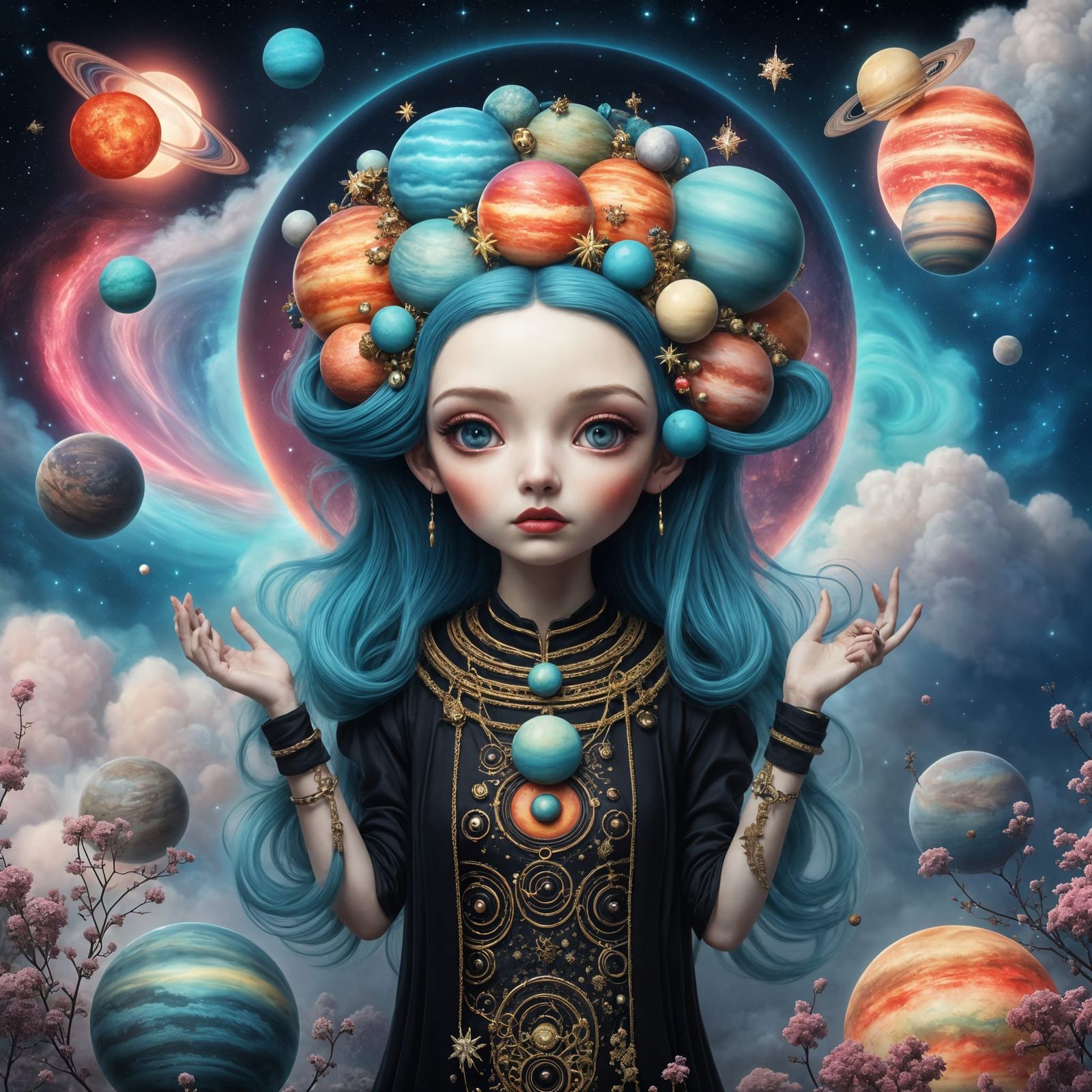 Planetary Woman in Pop Surrealist Style
