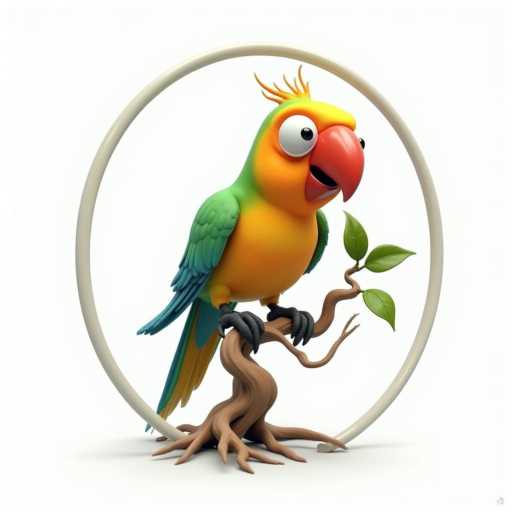 Exaggerated Parrot in Dreamlike Surrealist Frame