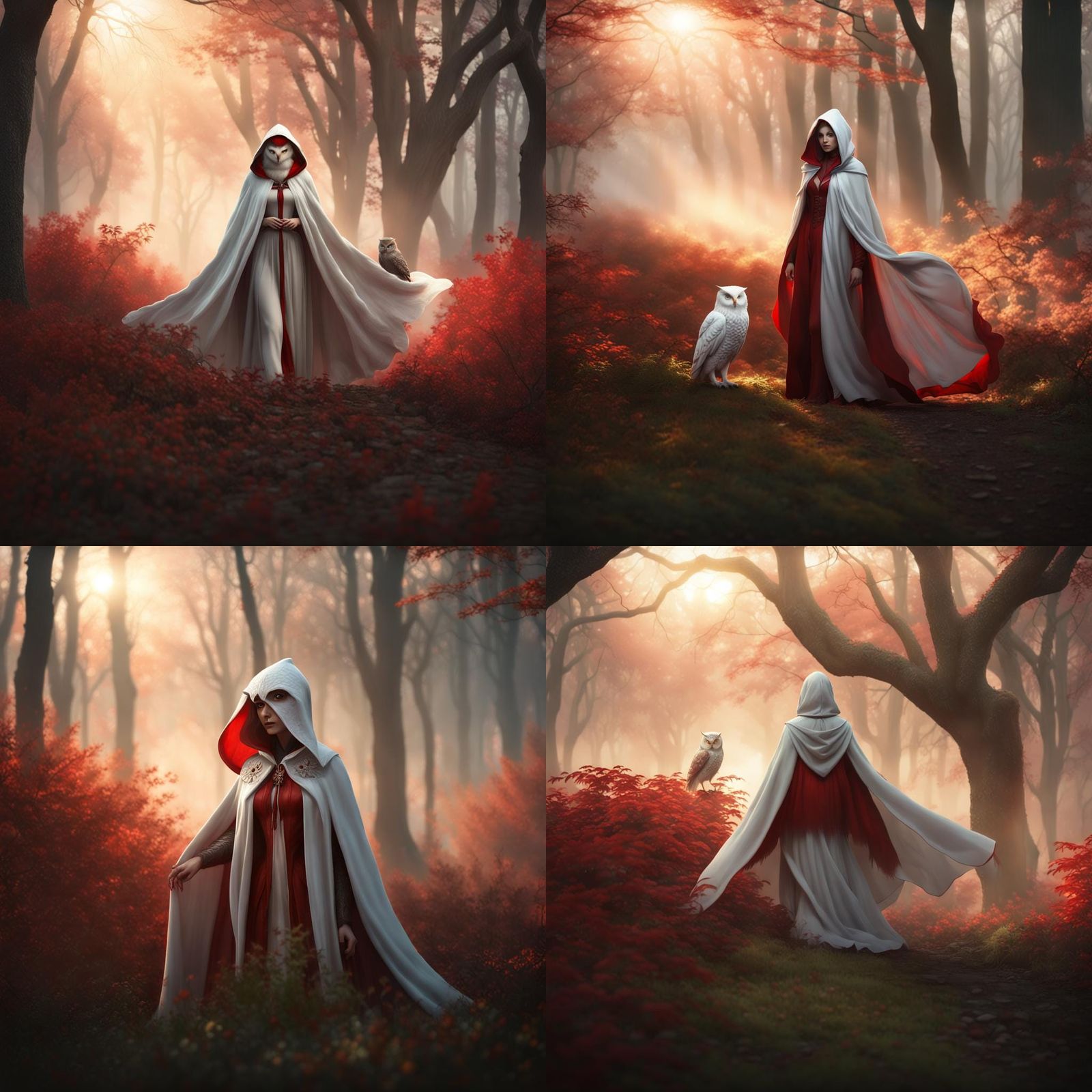 Lady in White Cape with Owl, Photorealistic Octane Render