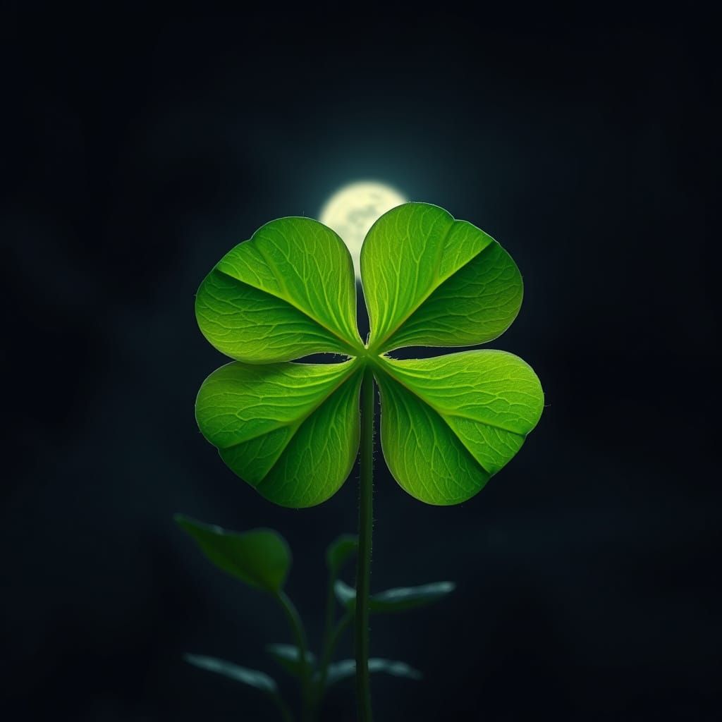 Mystical Four-Leaf Clover Under Full Moon