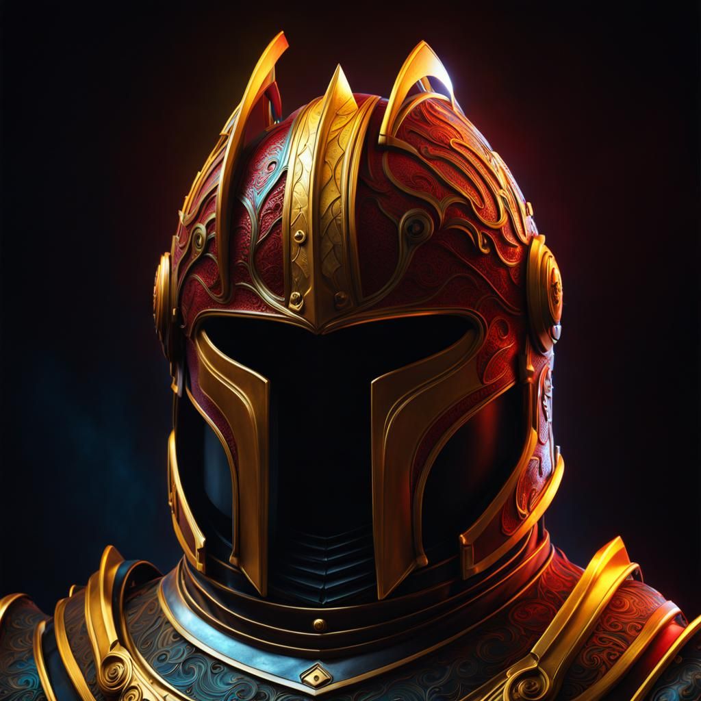 Bioluminescent Knight Helmet Portrait in Dark Fantasy