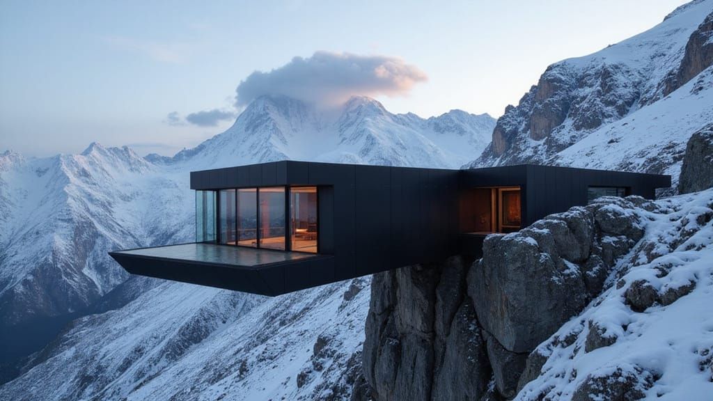 Ominous Villain Headquarters on Snowy Mountain