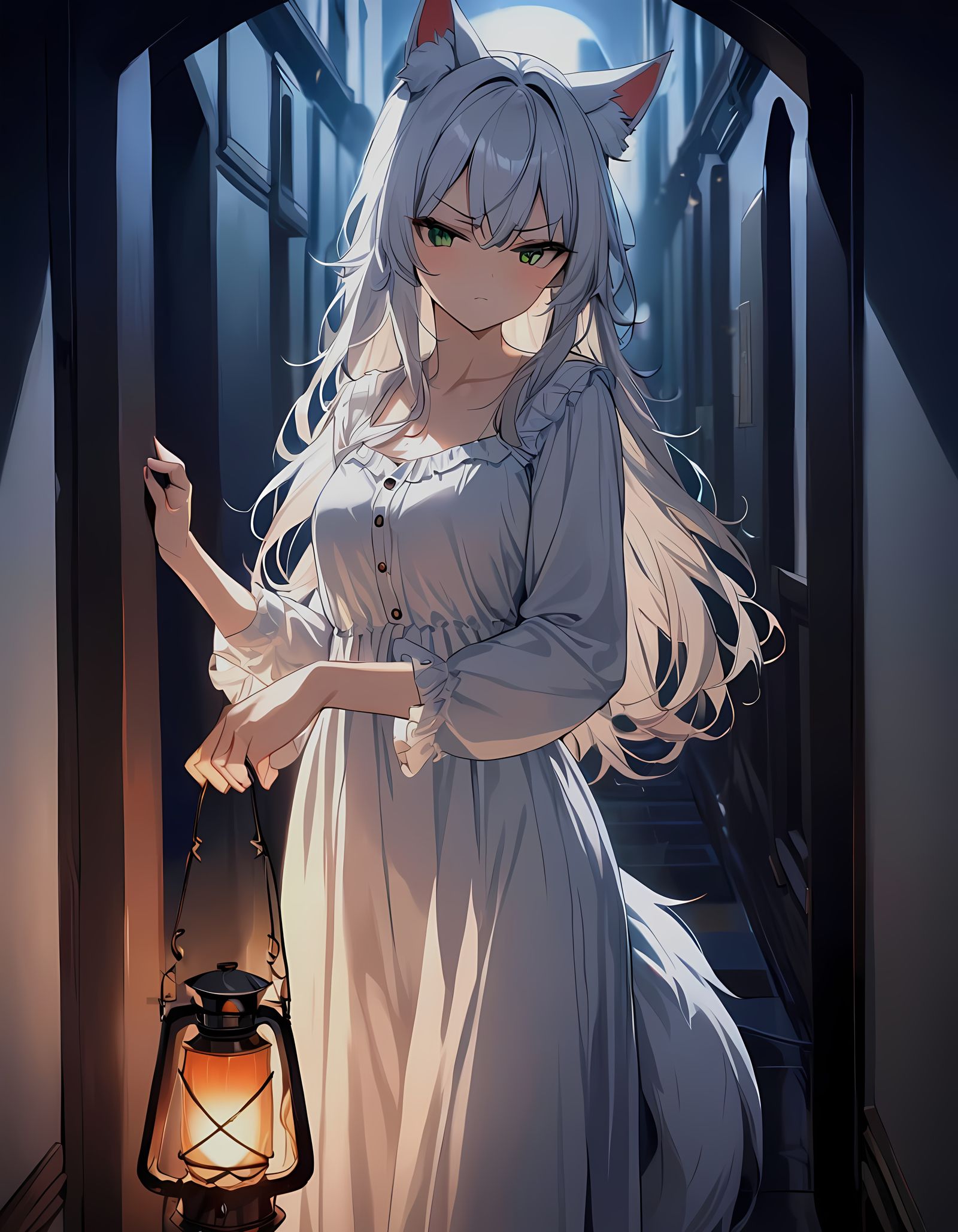 Annoyed Victorian Beauty with Wolf Ears and Tail