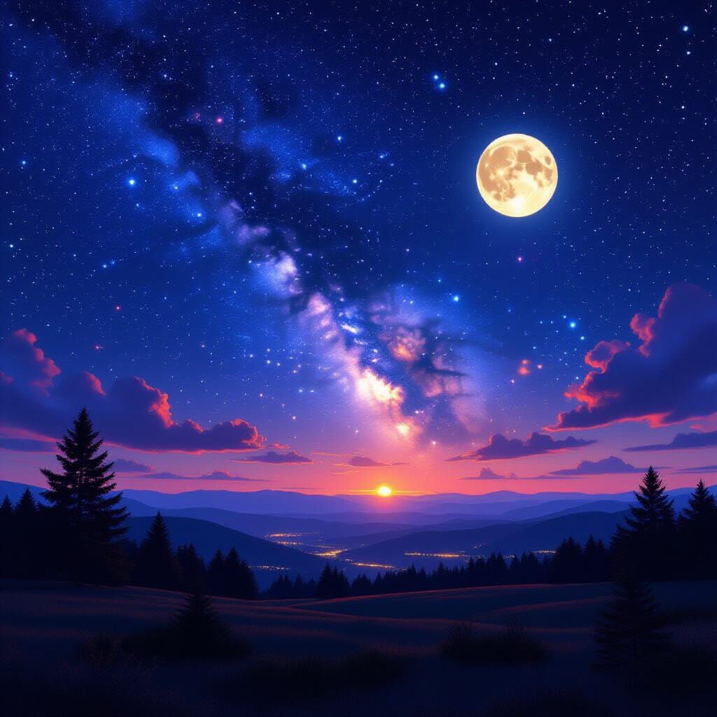 Hyperrealistic Starry Night Sky with Moon and Galaxies