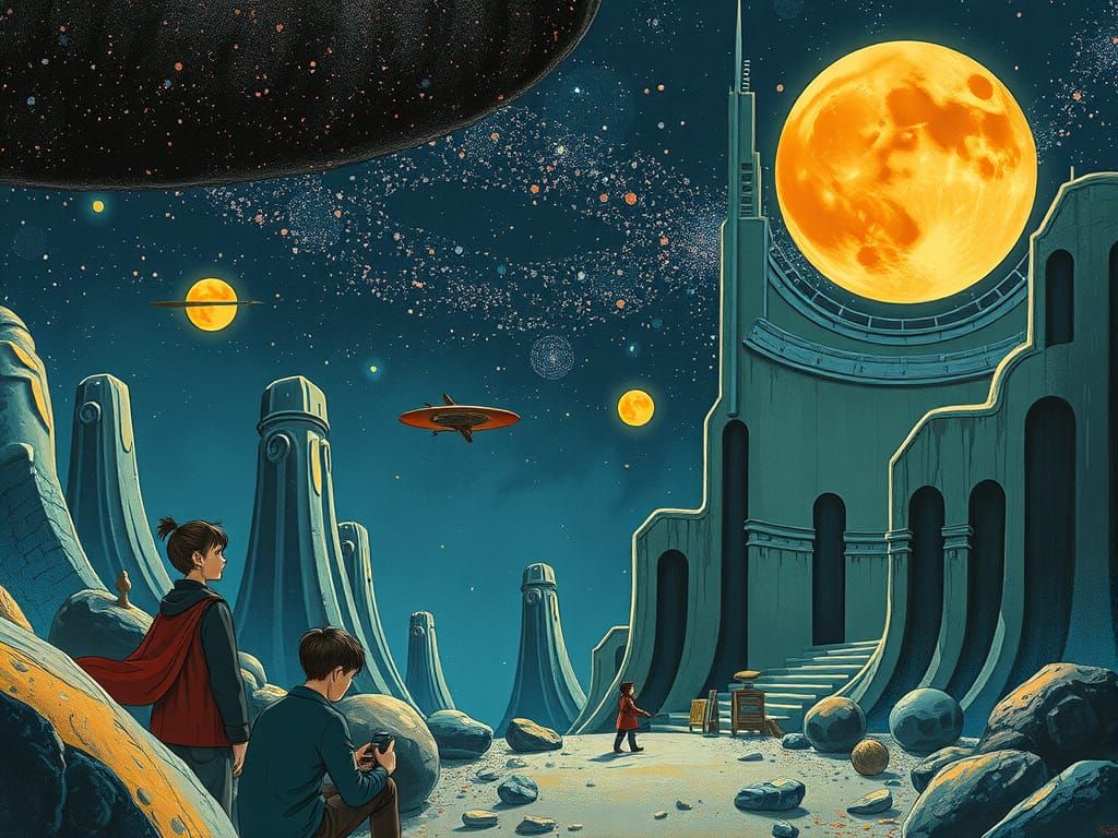 Vibrant Retro-Futuristic Ghibli-Inspired Landscape in Impast...
