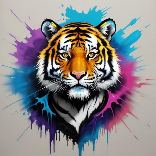 Colorful Tiger Cubs in Graffiti Street Art