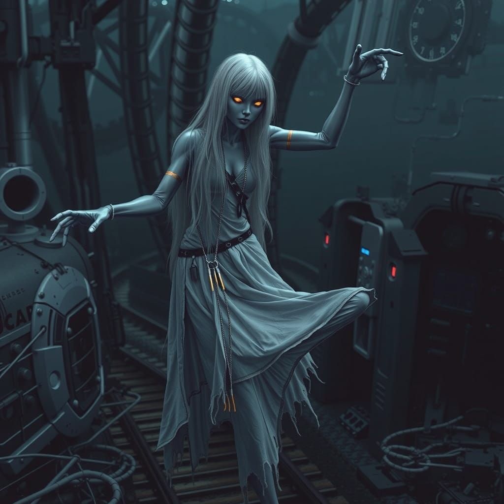 Futuristic Steam Locomotive on High-Tech Railway