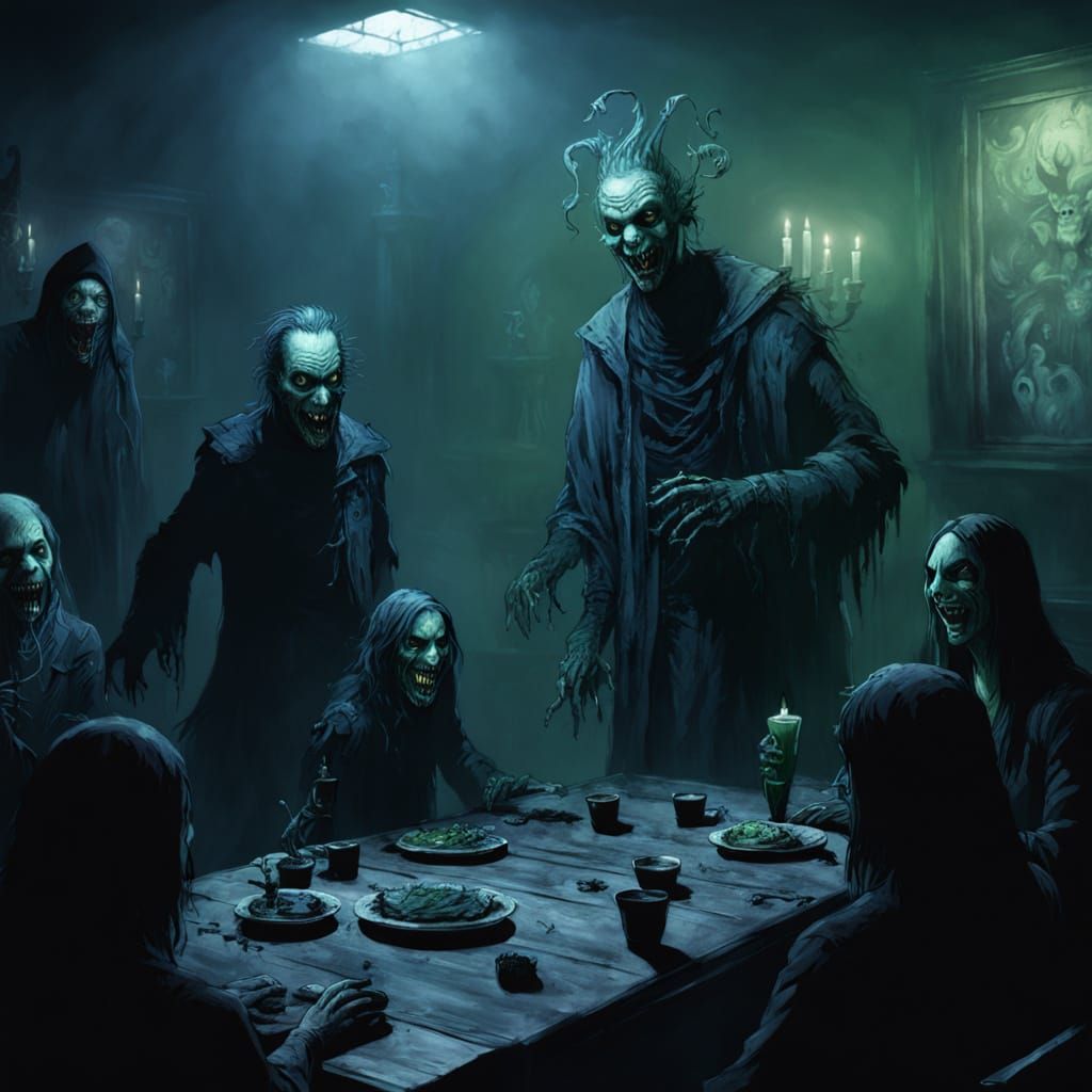 Friends Play Sinister Birthday Games in Dark Fantasy Art