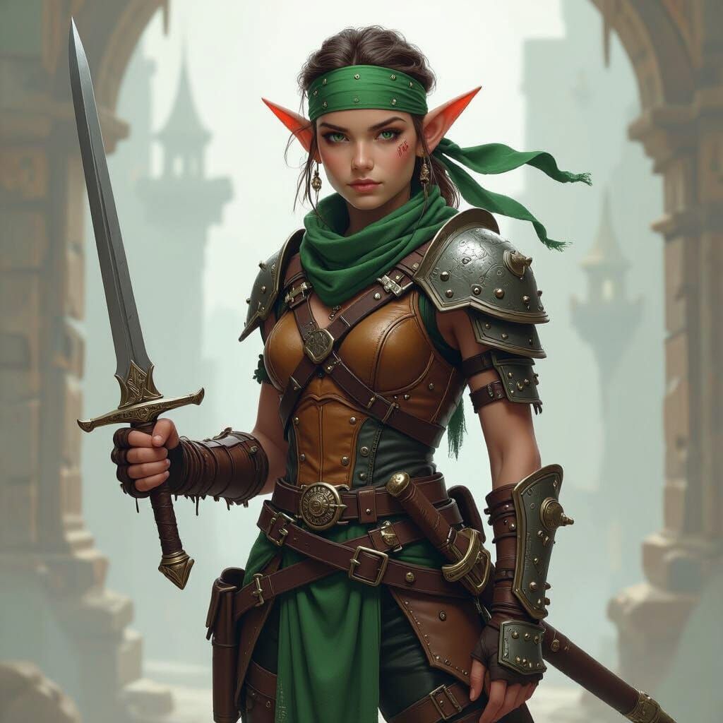Elf Fighter in Fantasy Realm: Digital Art