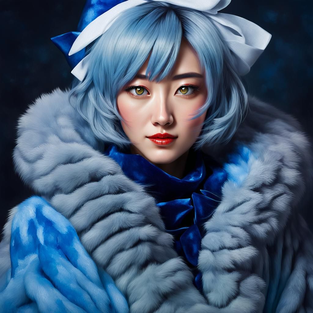 Asian Woman in Fur Coat as Oil Painting