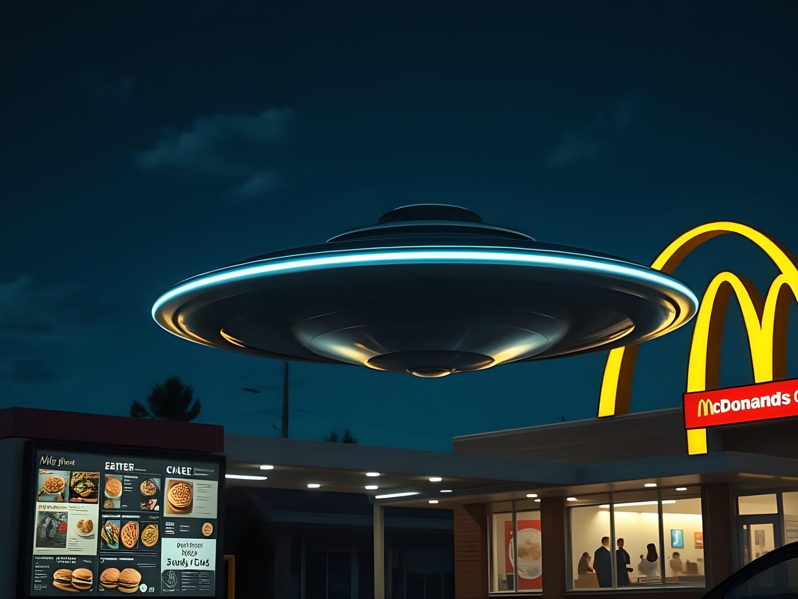 Alien Refuel: Photorealistic UFO at McDonald's Drive-Thru
