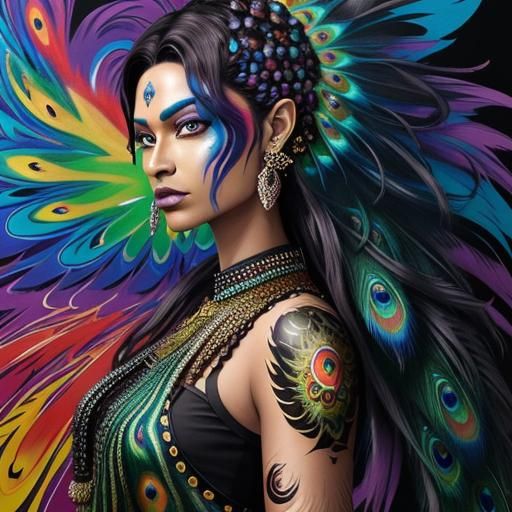 Colorful Dragon Scale Woman in Graffiti Art Style