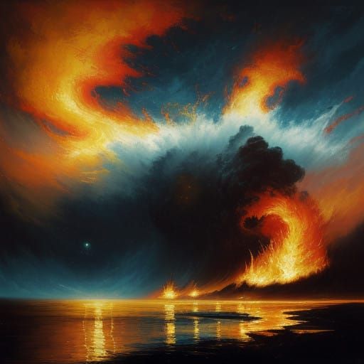 Ethereal Nighttime Flames in Expressive Brushstrokes